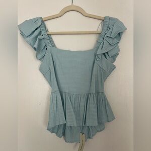 Francesca's Collections Light Blue Ruffle Blouse